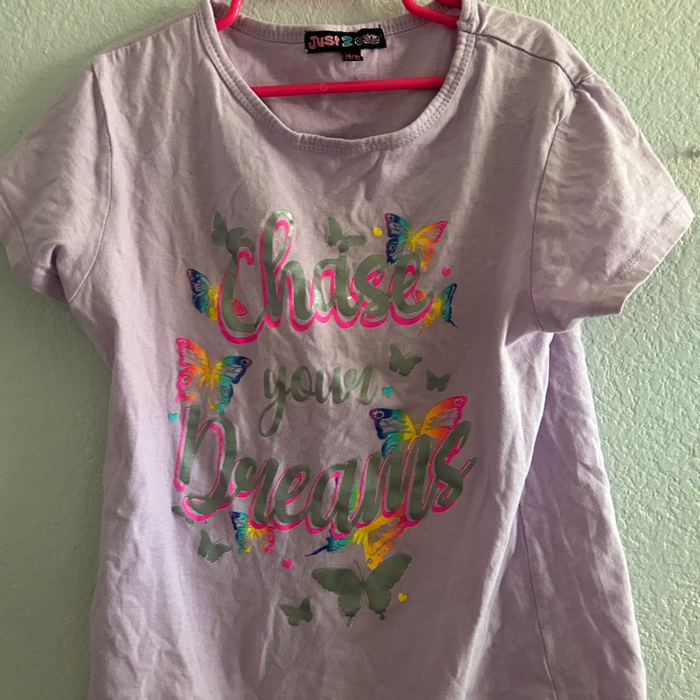 Just 2 Cute Light Purple Tee with Colorful Butterfly Design